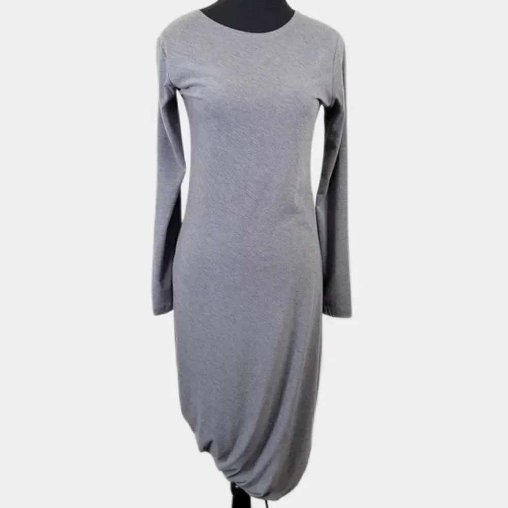 Rebecca King Long Sleeve Gray Asymmetric Twisted  Hem Dress